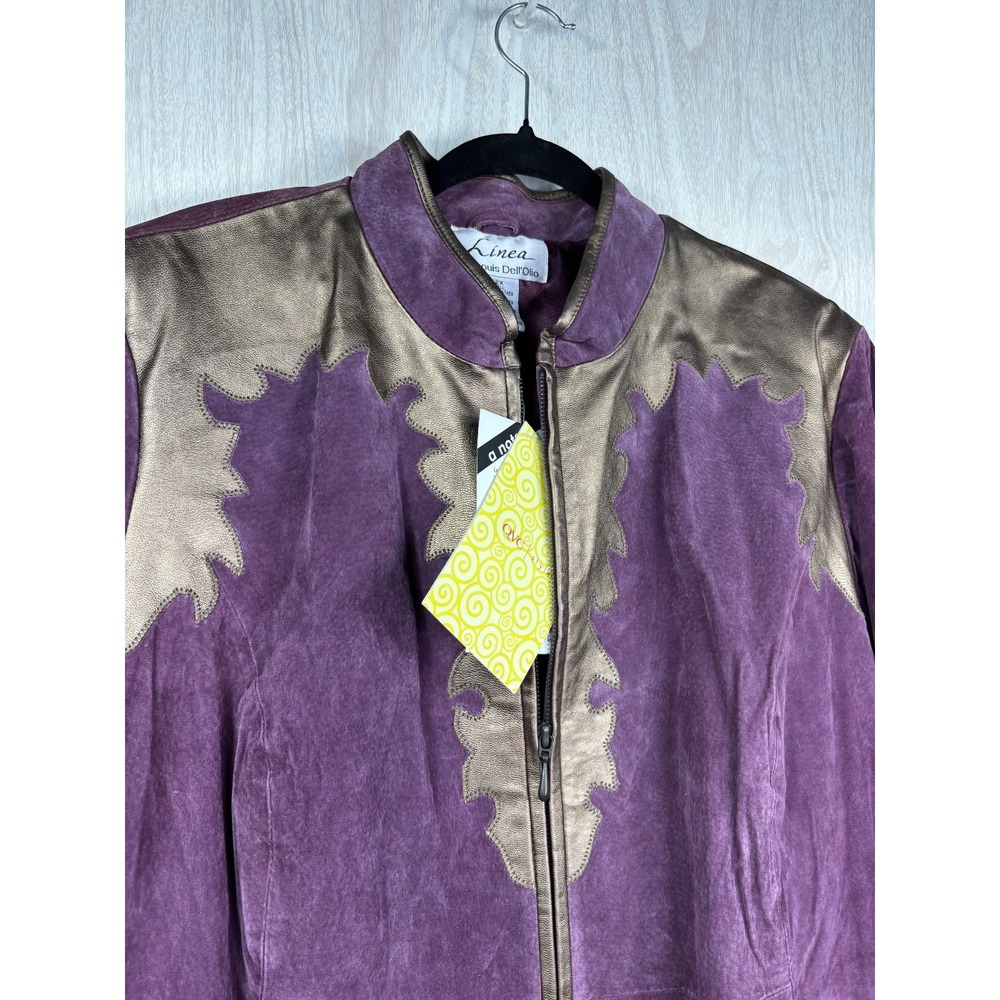 Linea Louis DellOlio Suede Jacket Plum Gold Detail NWT Womens 2XL Luxe Chic - Picture 5 of 8